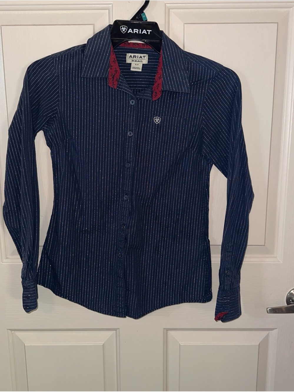 Ariat Navy Pinstripe Shirt with Red Contrast Trim